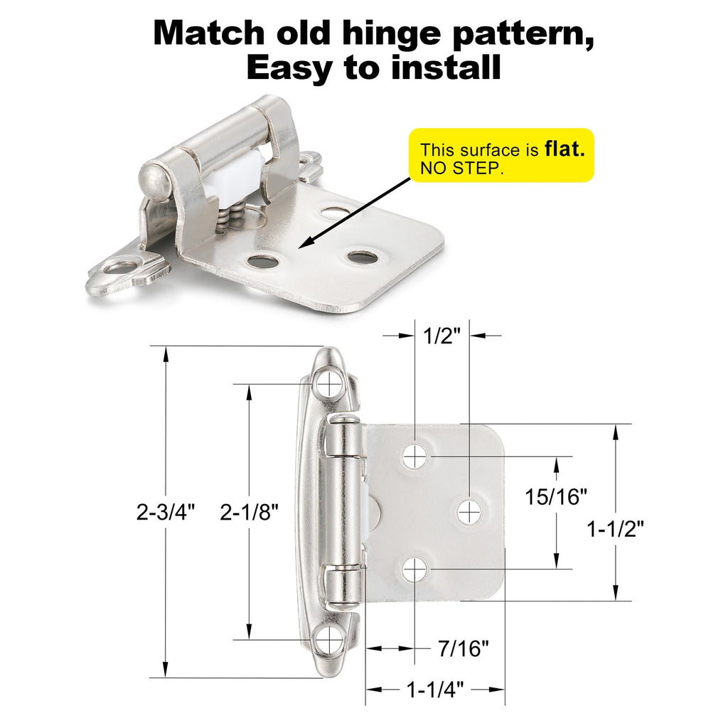 4 Pack (2 Pairs) Antique Brass Self Closing Cabinet Hinges for Kitchen Cabinet Door, 1/2" Overlay (Variable) Semi Concealed Kitchen Cabinet Hinges