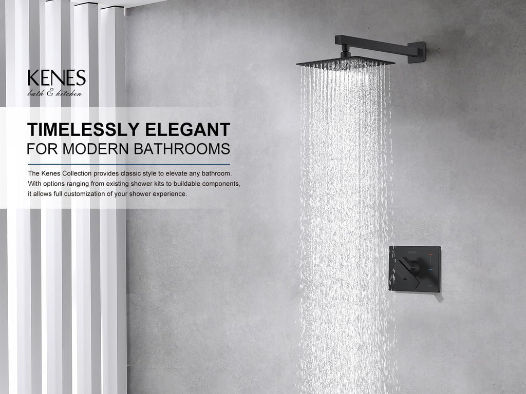 KENES Brushed Nickel 10-Inch Shower Head and Handle Set, Square Shower Faucet Set Bathroom Rainfall Shower System Wall Mount, KE-6024B (Shower Valve Included)