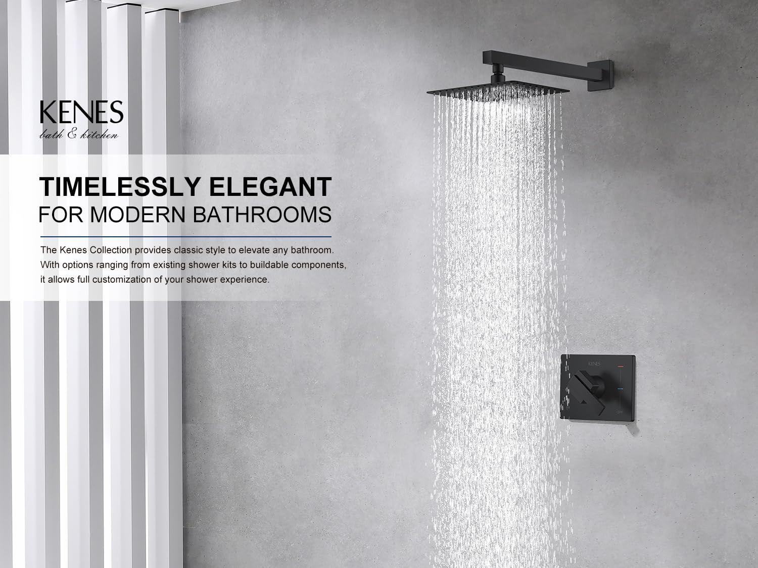 KENES Brushed Nickel 10-Inch Shower Head and Handle Set, Square Shower Faucet Set Bathroom Rainfall Shower System Wall Mount, KE-6024B (Shower Valve Included)