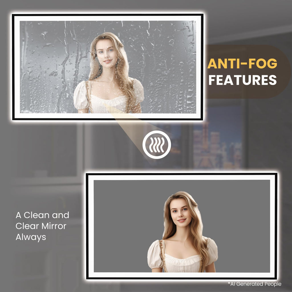 LOAAO 20"X28" LED Bathroom Mirror Black Framed | Anti-Fog, Dimmable, Memory Function, Tempered Glass, Lighted Vanity Mirror for Wall