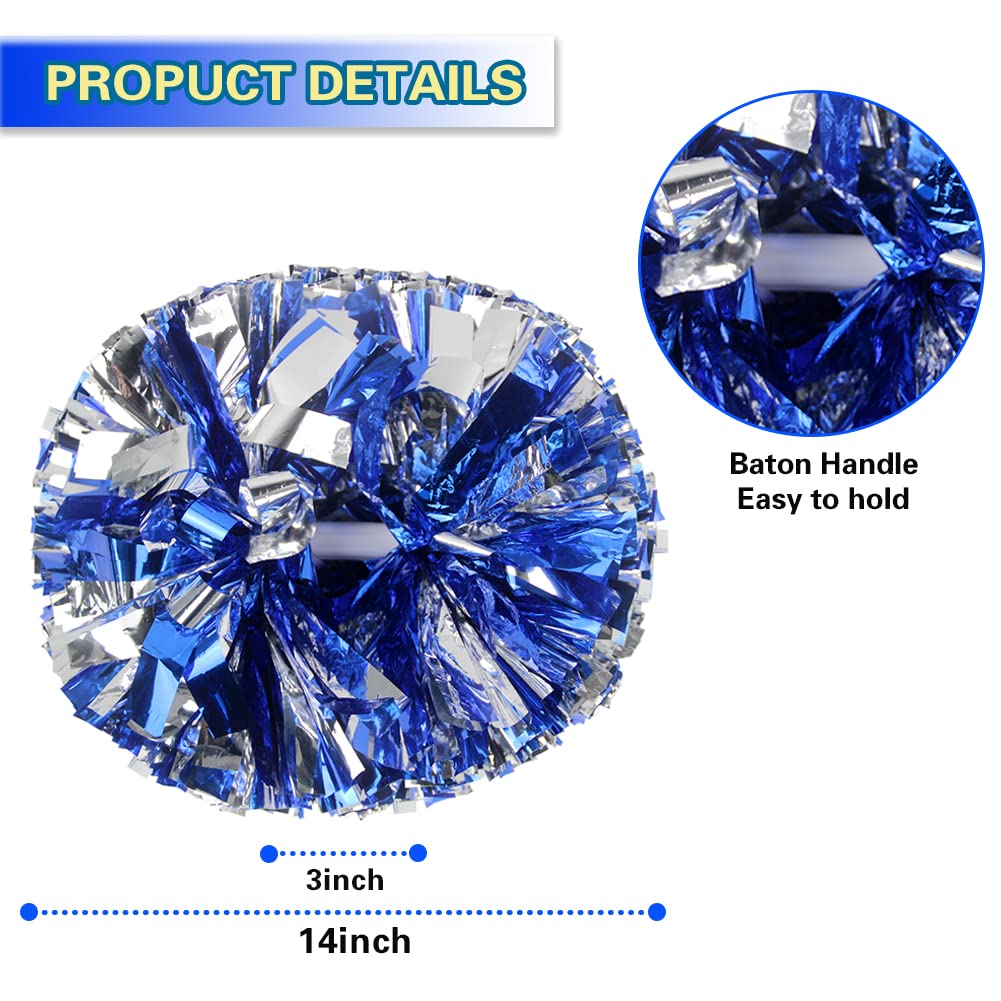 Lovecheer 2PCS/6PCS Metallic Pom Poms Cheerleading with Baton Handle Cheer Pompoms for Kids Adults Team Sports Spirit Party Cheering