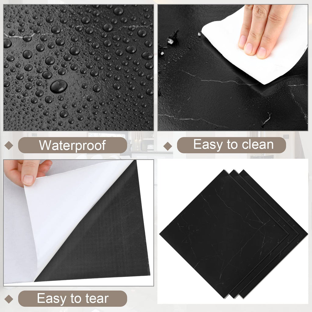 Spiareal 48 Pieces Peel and Stick Floor Tiles Vinyl Flooring 12 x 12 Inch Stick on Floor Tile Self Adhesive Waterproof DIY for Bathroom Kitchen Bedroom Living Room(Black Marble)
