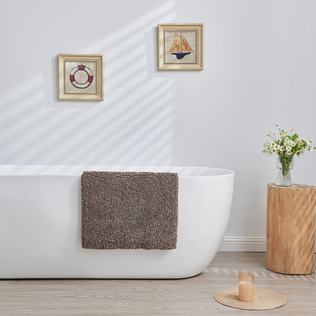 CozeCube Circle Fleece Bath mats for Bathroom, Fluffy Absorbent, Melange Quick Dry Microfiber Bath Rugs, Non Slip Washable Shower Mat Gifts, Brown, 24" X 16"