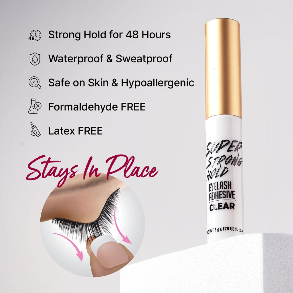 i-ENVY By KISS Super Strong Hold Eyelash Adhesive Waterproof, Long-Lasting Strip Lash Glue, Natural-Looking Allergy & Latex Free with Brush Applicator (Black, 3 Pack)