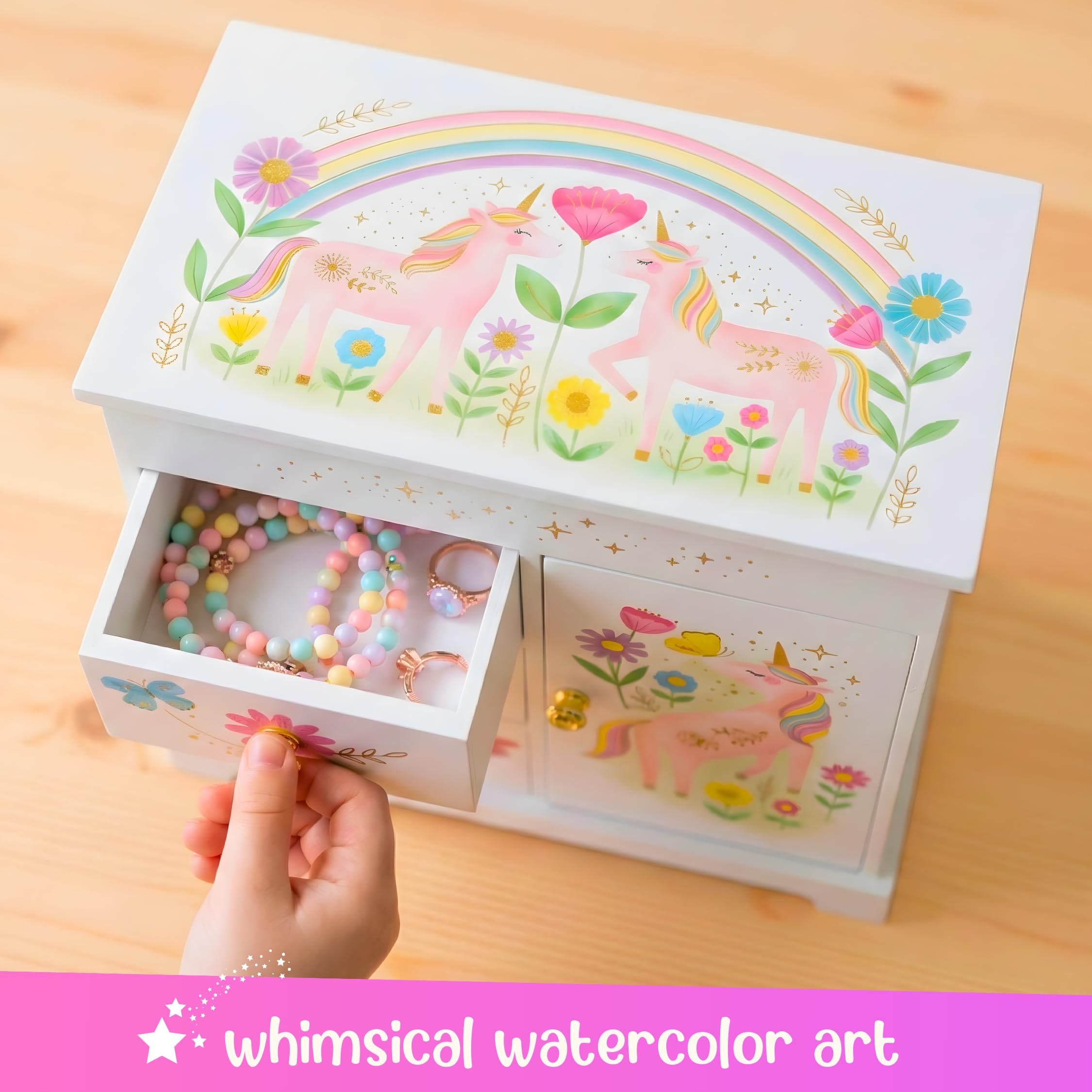 Giggle & Honey® Unicorn Musical Jewelry Box for Girls Unicorn Toys for Girls Age 4-6 Kids Jewelry Box with Drawers