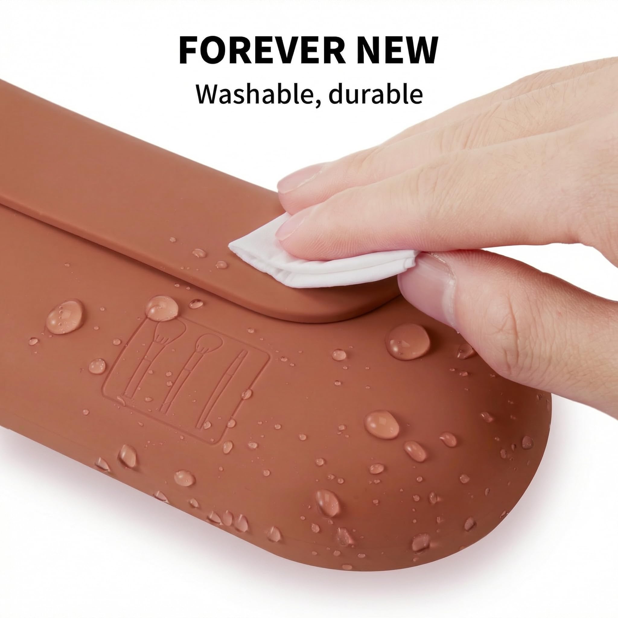 AGIKET Silicone Makeup Brush Holder Travel Cosmetic Bag：Soft Portable Cosmetic Face Brushes Holder with Upgrade Anti-Fall Out Magnetic Closure, Large Travel Makeup Brush Case - Walnut