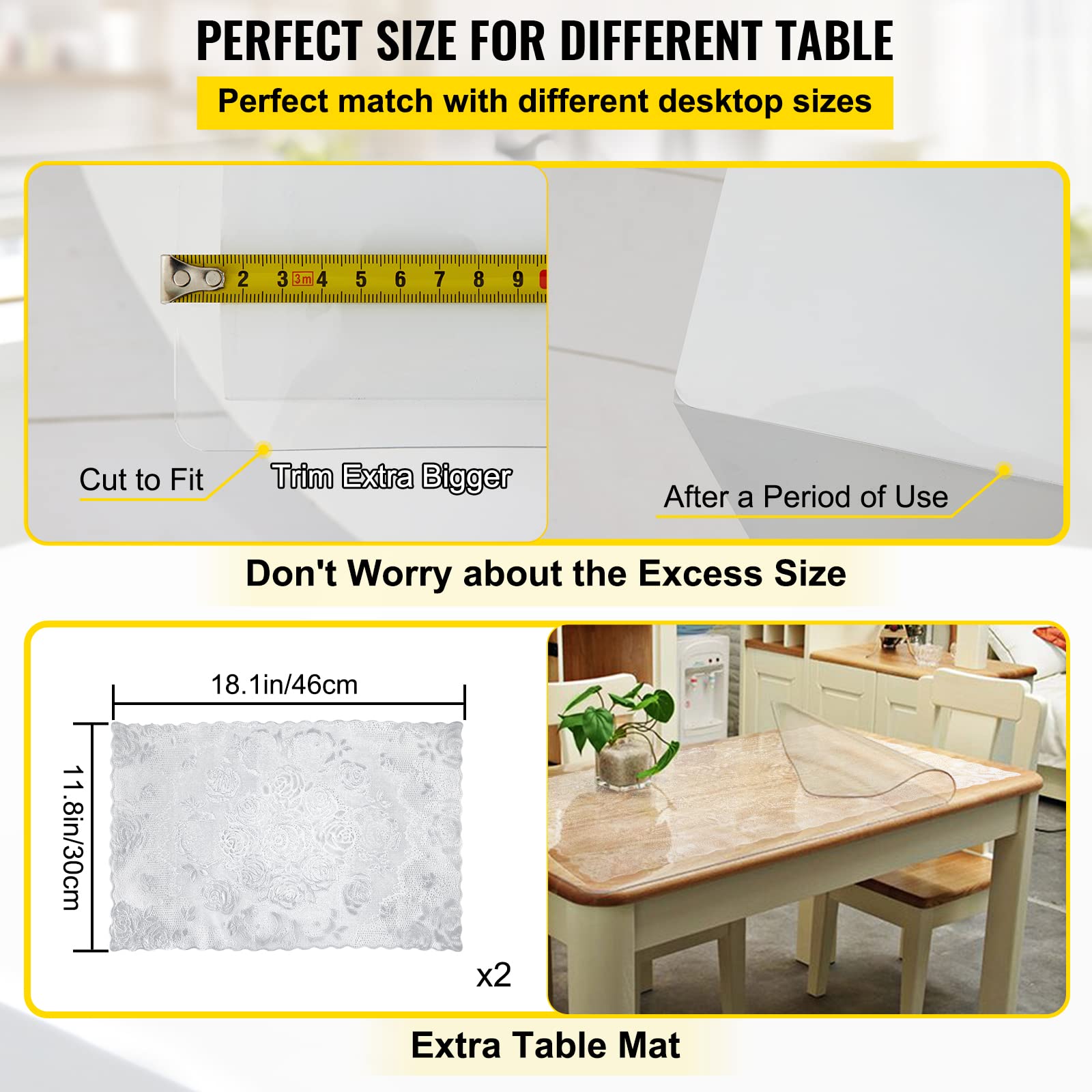 VEVOR Clear PVC Square Tablecloth, 12" x 12", 1.5mm Thick, Waterproof, Stain Resistant, Durable, Desk, Coffee Table, Dining Room Table