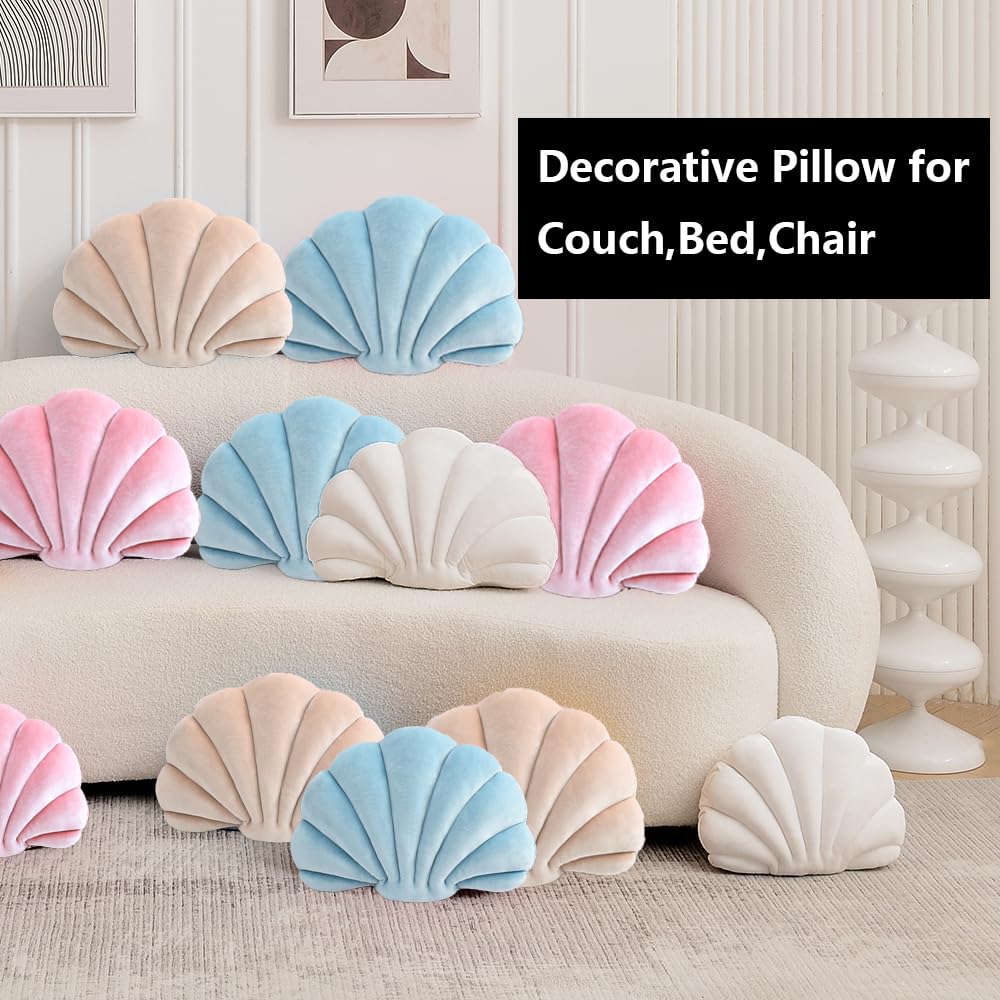 XIAIJIA Seashell Decorative Pillow Shell Shaped Throw Pillow 3D Insert Beach Pillow Soft Velvet Pillow Sea Ocean Decoration Couch Bed Pillow Cushions(Champagne,14 X 11 inch)
