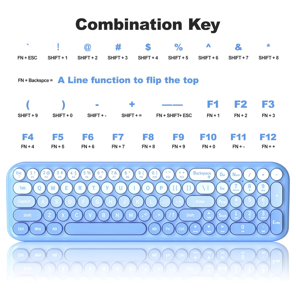 MOFII Wireless Keyboard and Mouse Combo, Compact Typewriter Retro Round Computer Keyboard and Mouse Set, Plug and Play, for Windows, Computer, Desktop, PC, Notebook - Black Green Gradient