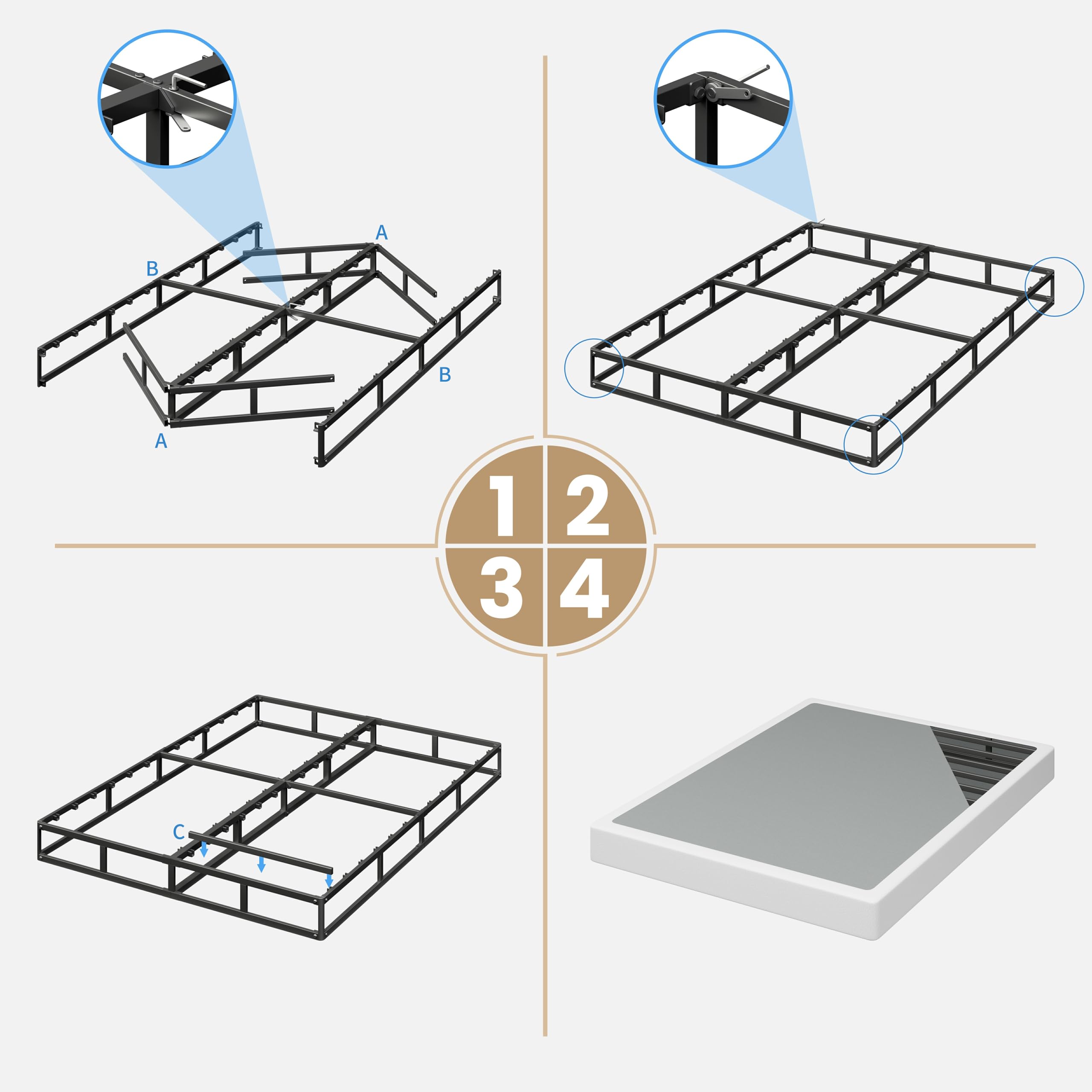 HUEIIS Box Spring Twin Size, 7 Inch Low Profile Metal Frame Mattress Foundation, 3000 lbs Heavy Duty Boxspring with Fabric Cover, Easy Assembly, Noise Free, Non-Slip