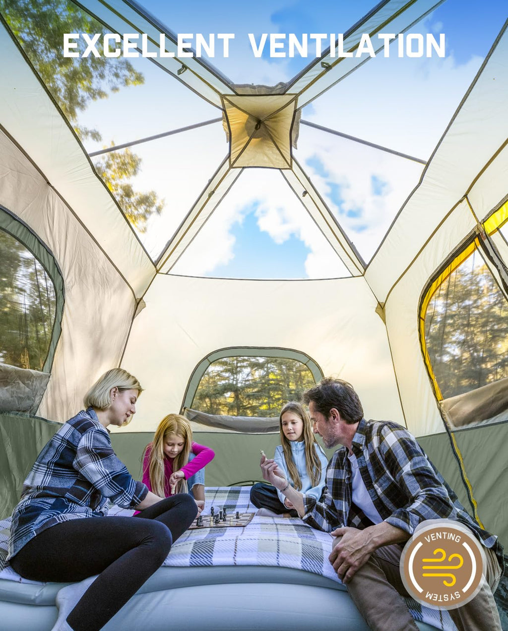 FanttikOutdoor Camping Tent 4/6/8/10 Person Instant Cabin Tent Setup in 60 Seconds with Rainfly & Windproof Portable with Carry Bag for Family Camping & Hiking, Upgraded Ventilation, Navy Blue