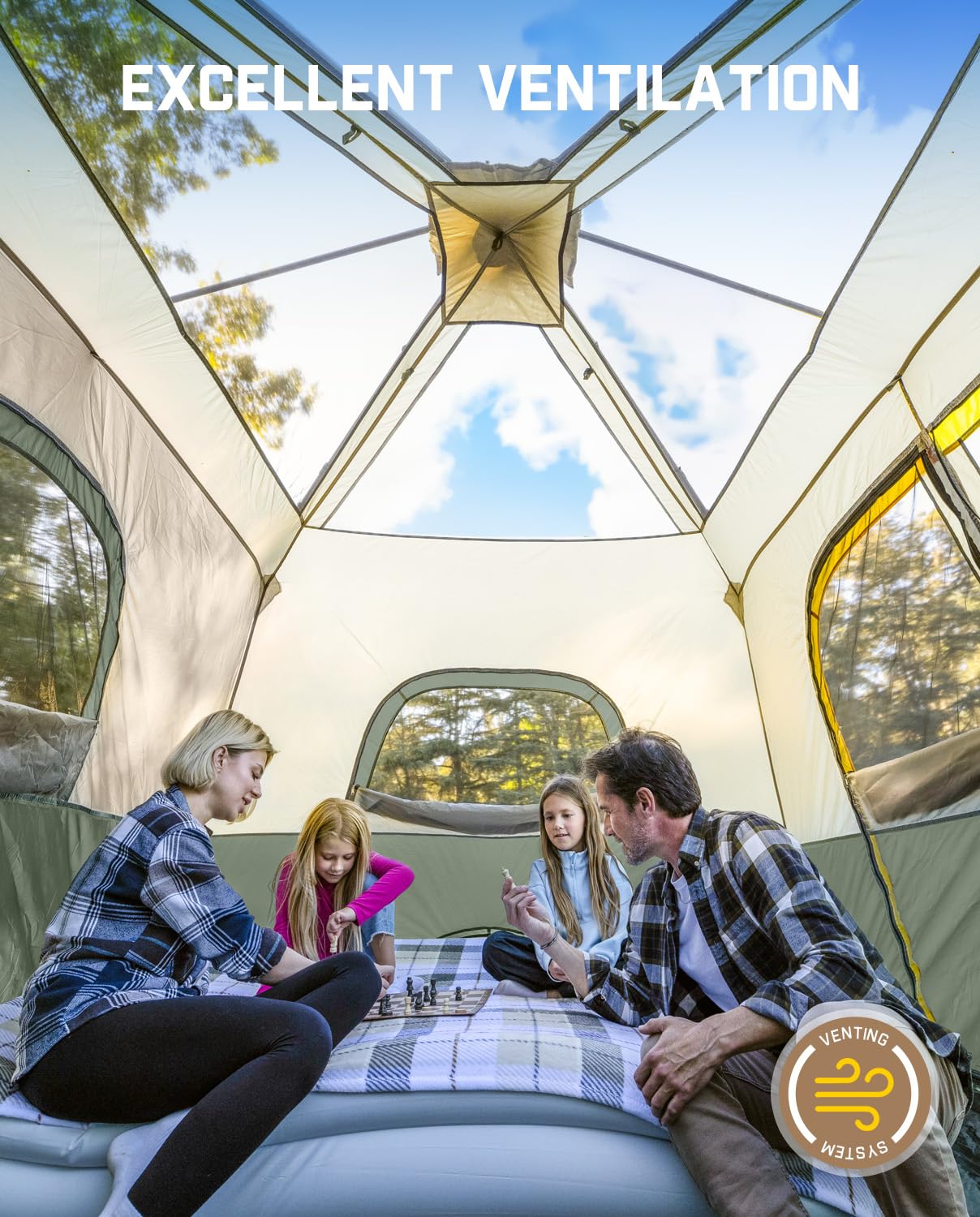 FanttikOutdoor Camping Tent 4/6/8/10 Person Instant Cabin Tent Setup in 60 Seconds with Rainfly & Windproof Portable with Carry Bag for Family Camping & Hiking, Upgraded Ventilation, Navy Blue