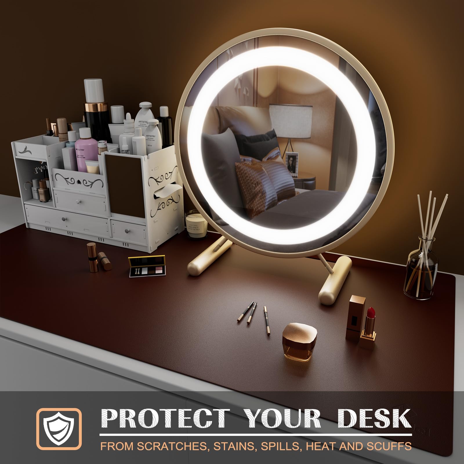 K KNODEL Small Office Leather Desk Mat, Mouse and Keyboard Pad, Computer and Laptop Mat, Desktop Protector and Cover, Writing Pad and Blotter (23.6"x13.8", Black)