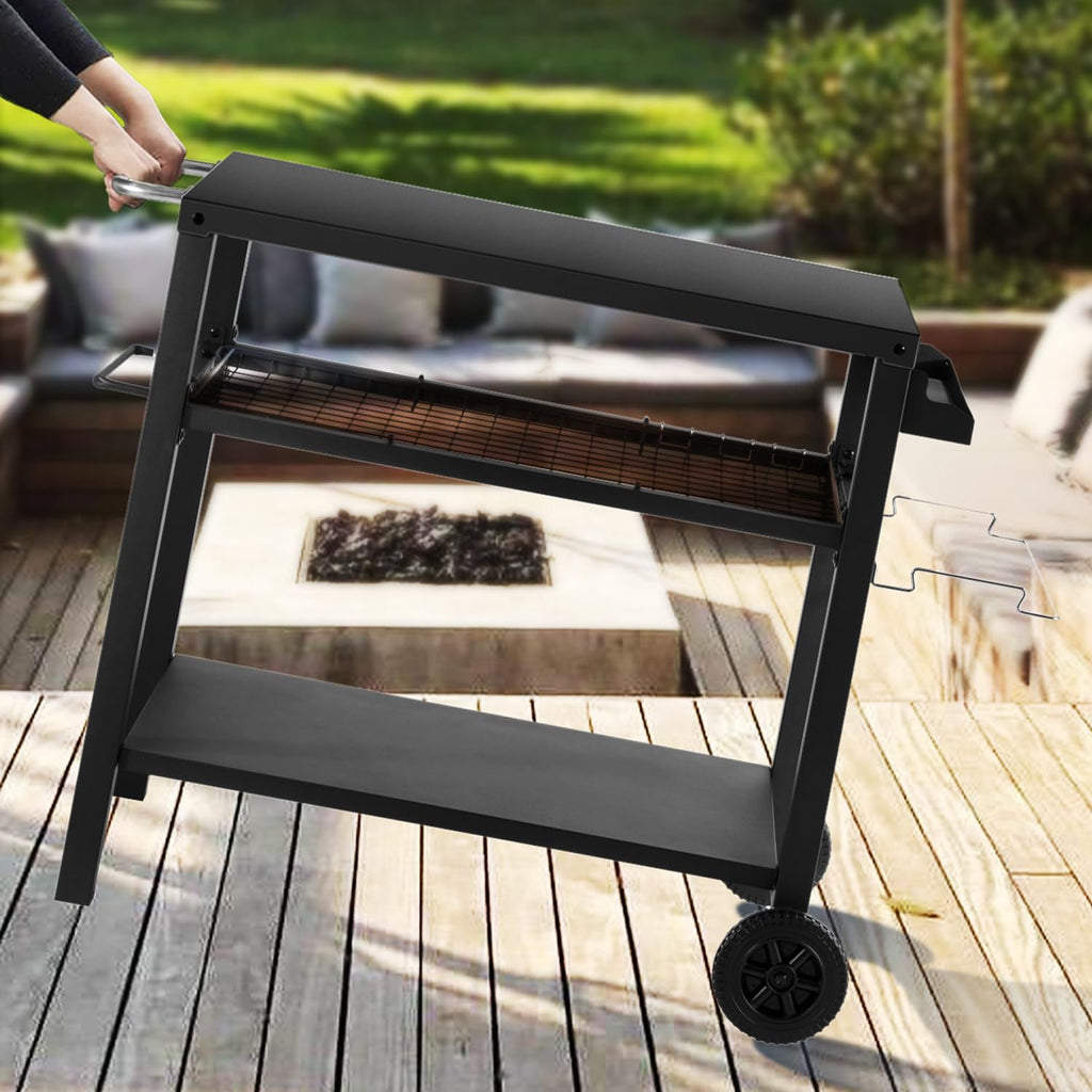Kendane Grill Cart Table with Big Storage Cabinet, Movable Outdoor Dining Cart Pizza Oven Stand, Kitchen Cart Island Multifunction Food Prep Table Stainless Steel Surface