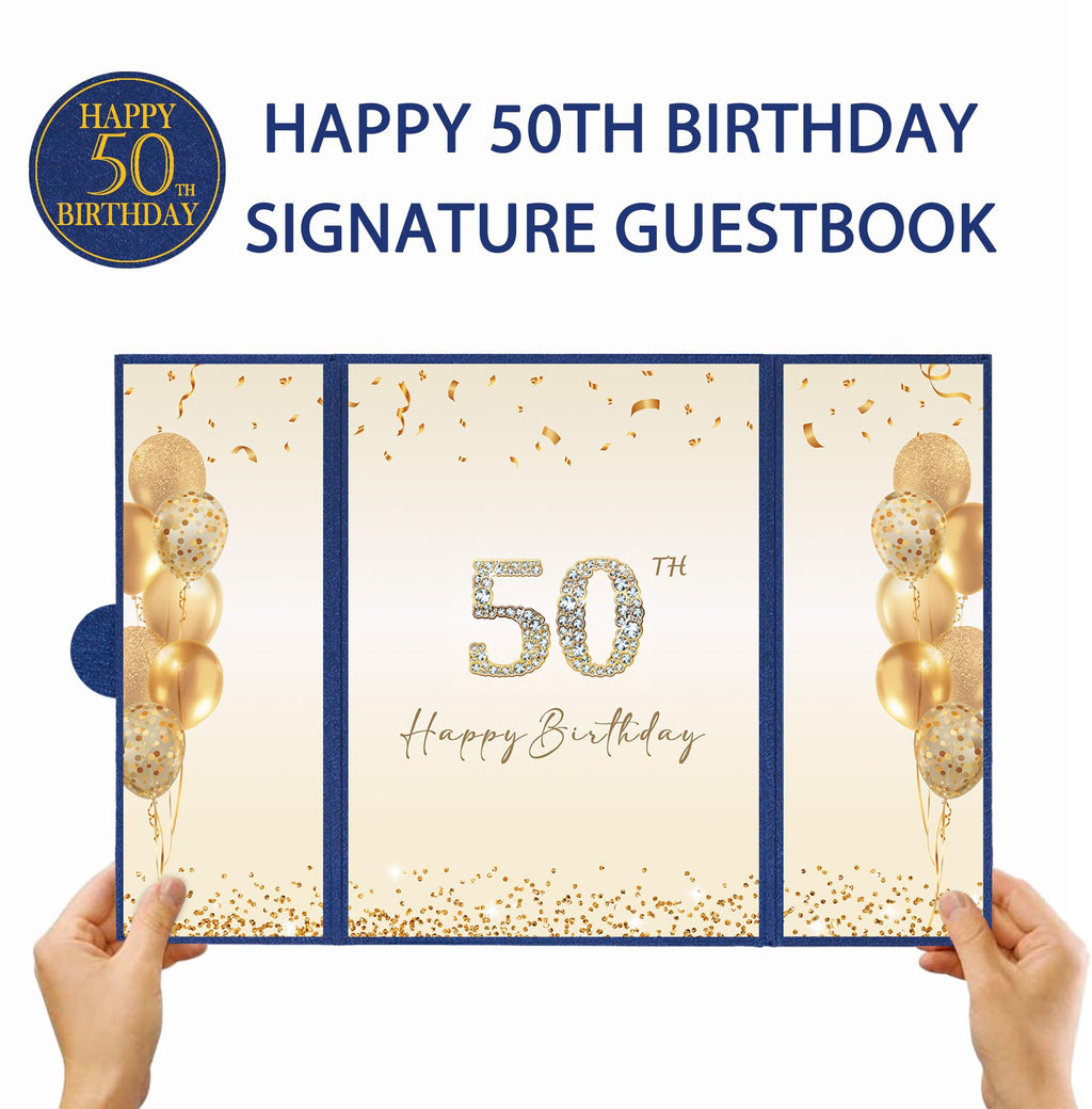 DARUNAXY Rose Gold 50th Birthday Party Decorations for Women, Happy 50th Birthday Alternative Signature Guest Book Black Pink 50 Birthday Signing Card Board Party Supplies Cheers to 50 Years Old Gift