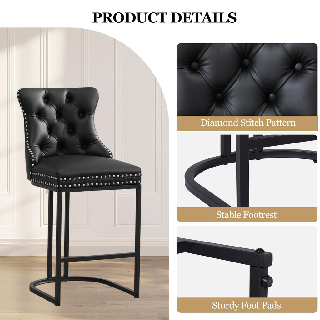 UVV Counter Height Bar Stools Set of 1, 26" Modern Barstools with Back, Velvet Upholstery Counter Chairs with Metal Legs for Kitchen Island, Bar, Counter, Beige