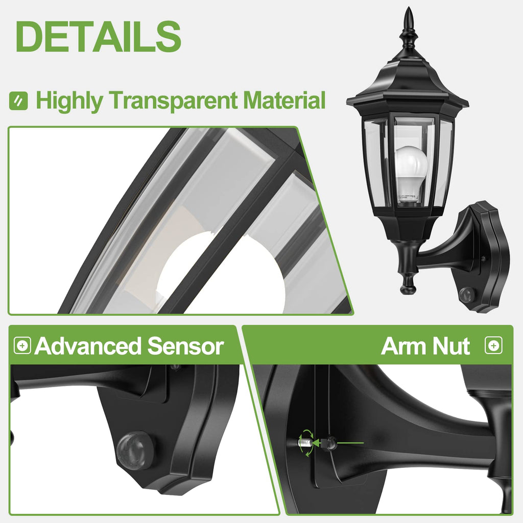 EMART Dusk to Dawn Plastic Outdoor Wall Light Fixtures with Bulbs, Waterproof and Anti-Corrosion Porch Sconces, Exterior Lanterns Wall Mount Lamp for Outside, Garage, Front Door, Patio, 1 Pack, Black