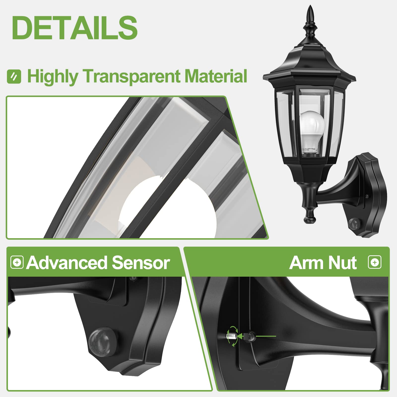 EMART Dusk to Dawn Plastic Outdoor Wall Light Fixtures with Bulbs, Waterproof and Anti-Corrosion Porch Sconces, Exterior Lanterns Wall Mount Lamp for Outside, Garage, Front Door, Patio, 1 Pack, Black