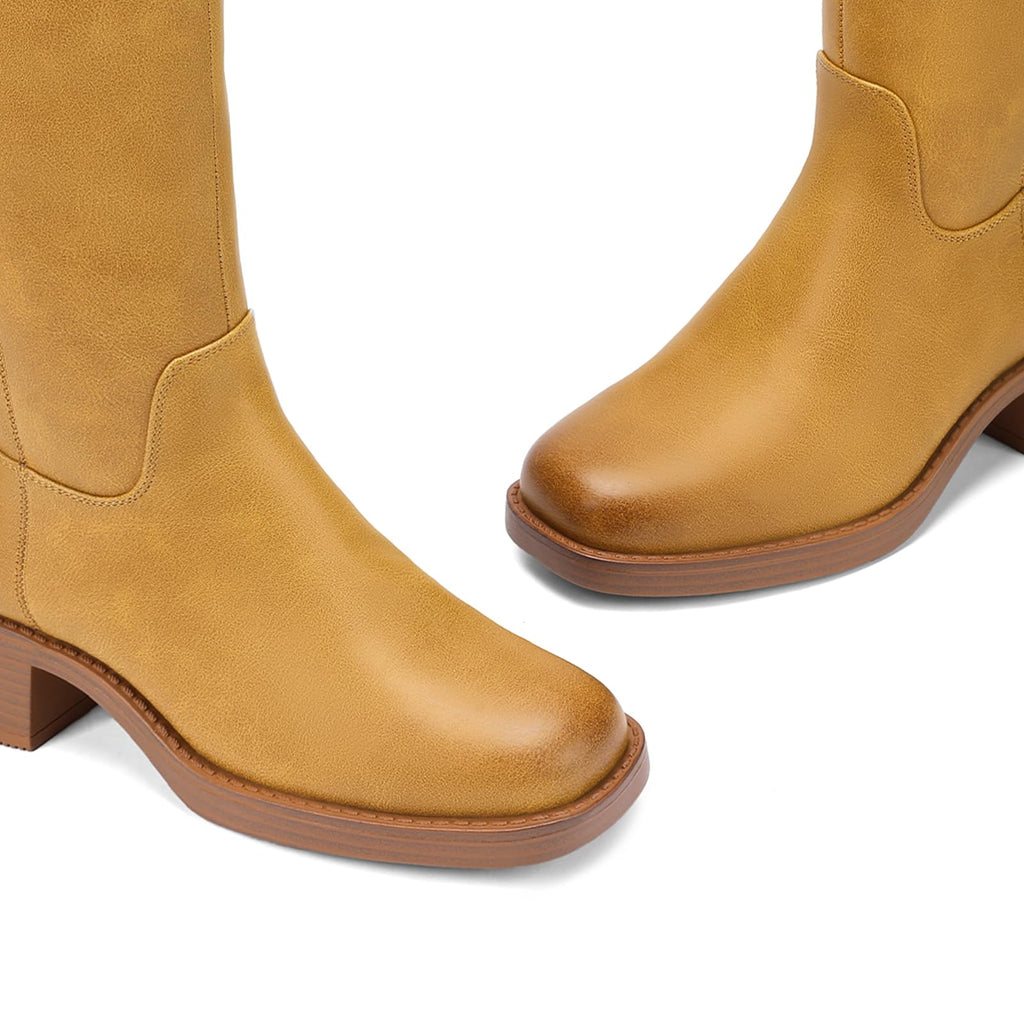 DOBOLIN Wide Calf Knee High Boots for Women Tall Fall Boots Square Toe