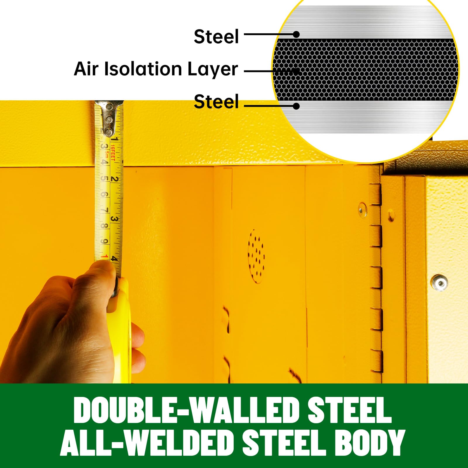 16 Gallon Flammable Storage Cabinet 18"x18"x23", Galvanized Steel, Flammable Safety Cabinet with Adjustable Shelf, for Industrial and Home Use, Yellow