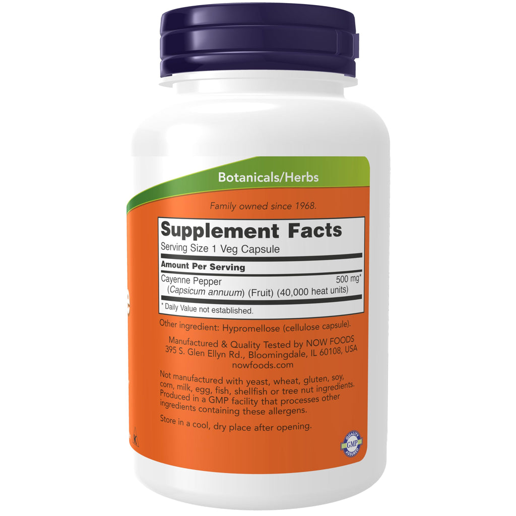 NOW Foods Supplements, Cayenne (Capsicum annuum) 500 mg, Herbal Support, 100 Veg Capsules
