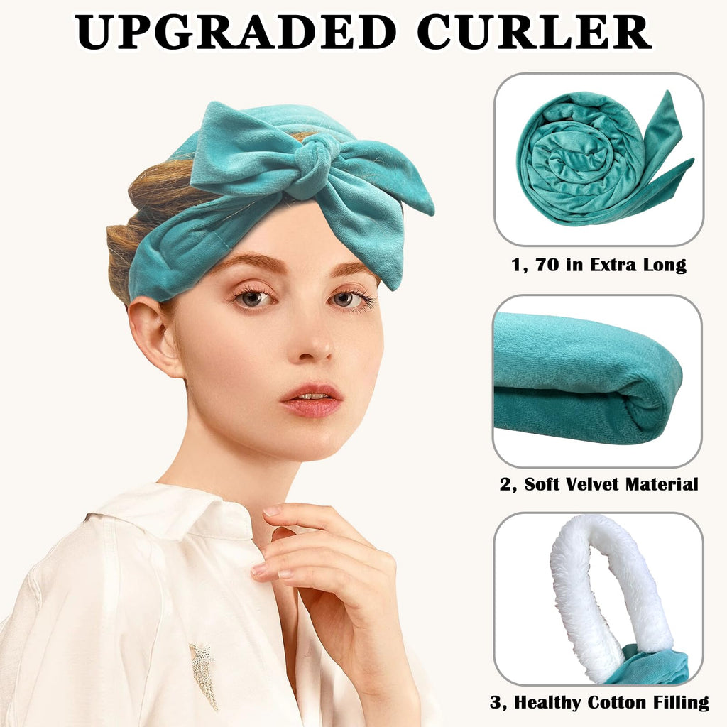 Gwabee Heatless Curls Overnight Hair Curler, 70" Soft Hair Curlers to Sleep In No Heat Curls Overnight, 9 PCS No Heat Curlers Set for Women - Blue