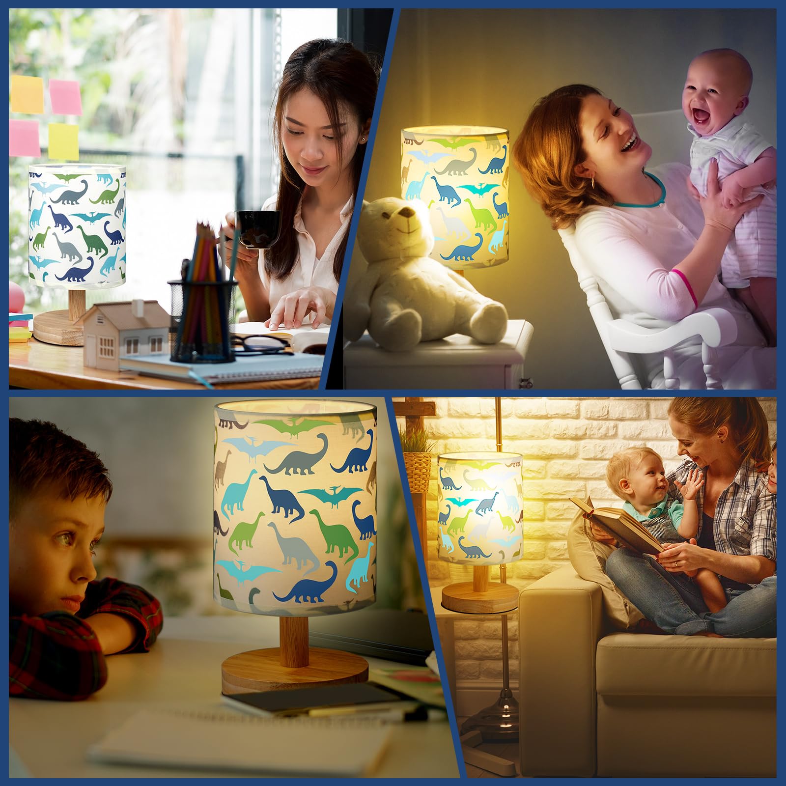 VIHOSE Woodland Animals Kids Table Lamp for Bedroom Kids Bedside Lamp with Linen Wooden Nightstand Cartoon Nursery Lampshade for Girls Boys Living Room