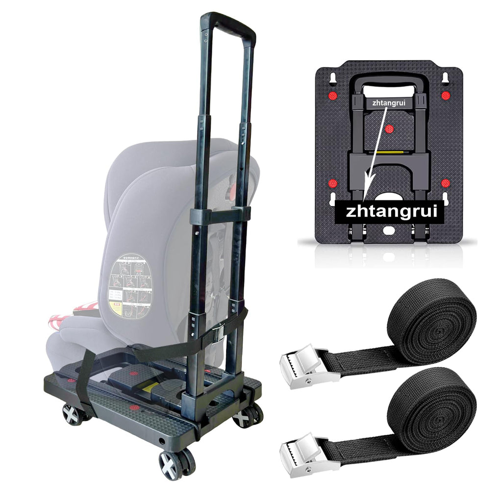 Car Seat Dolly for Airport - CarSeat Roller Cart Wheels for Airplane - Car Seat Travel Cart Carrier with Straps Foldable Luggage Trolley Folding Hand Truck (Black)