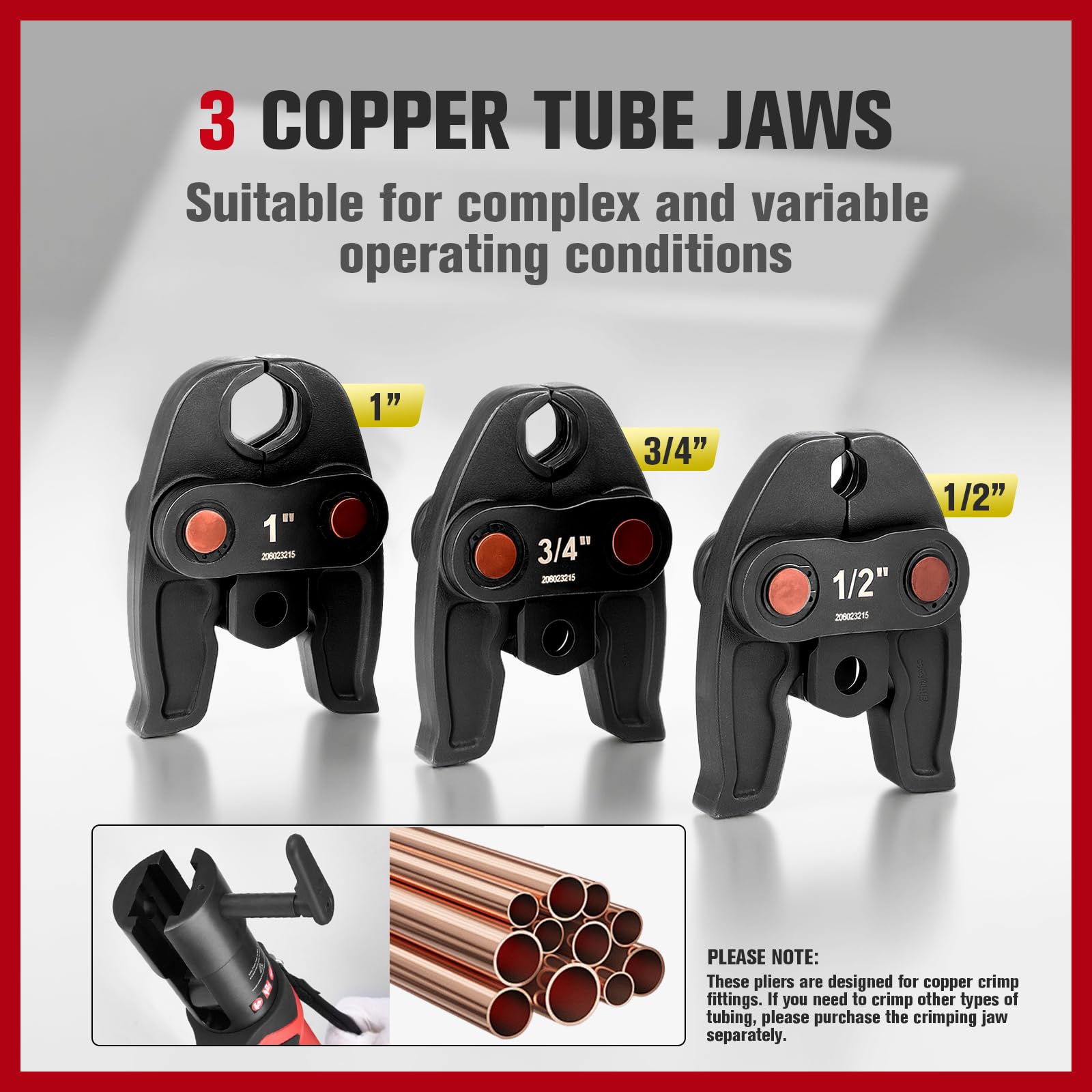 Cordless Pro Press Tool, with 3 Pro Press Jaws Tube Crimping Tool Kit for 1/2, 3/4, 1 inches Copper Pipes and Stainless Steel Pipes, 2pcs 4.0 Ah Battery and Charger, Carrying Case Included