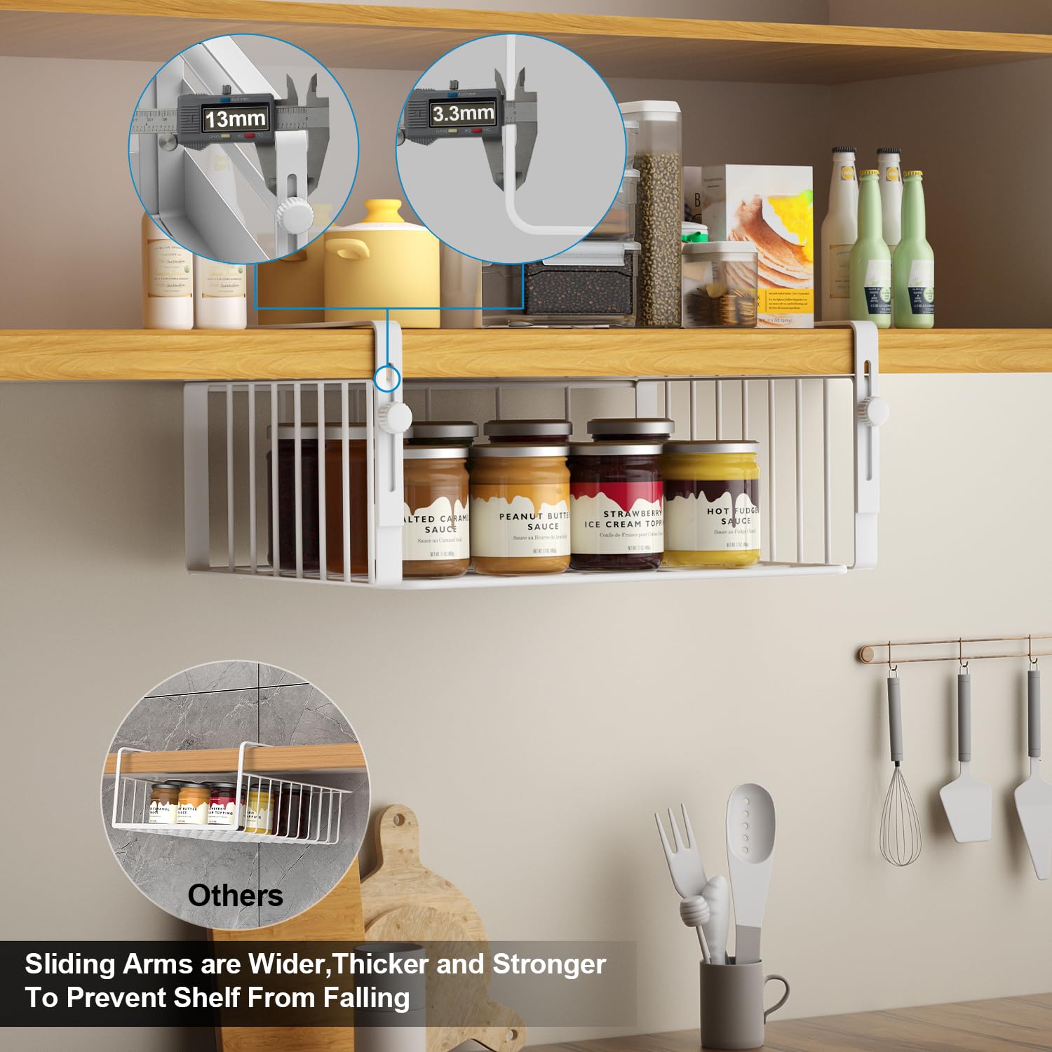 AmonHouseware 2Pack Under Shelf Basket Organizer,Adjustable Hanging Holder Storage for Cabinet Pantry Kitchen Cupboard Desk Counter Bookshelf Organization Add-on Space Saver Heavy Duty Slide-in,Black