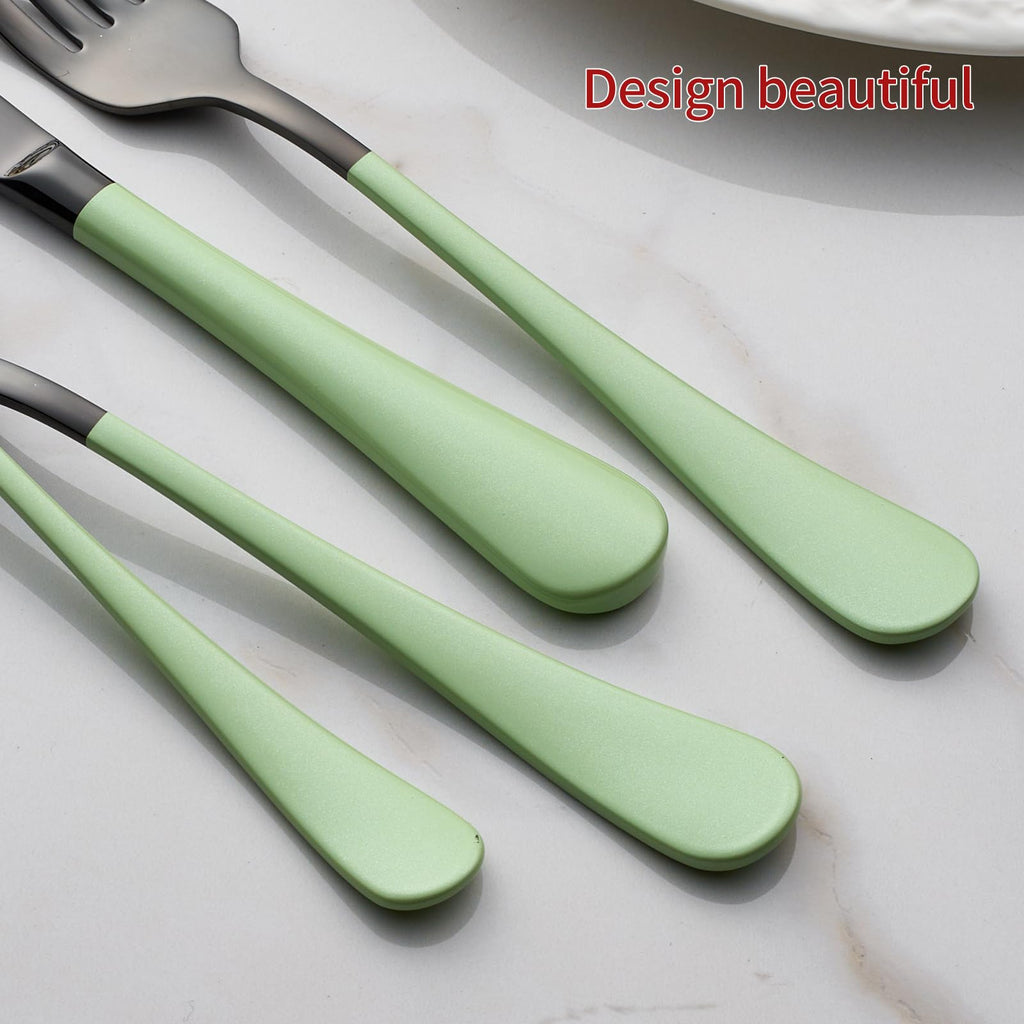 20-Pieces Blac and Pink Silverware Sets for 4,Pink Handle Stainless Steel Cutlery Set, Include Forks Spoons and Knives Set, Dishwasher Safe Utensil Sets for Home Restaurant