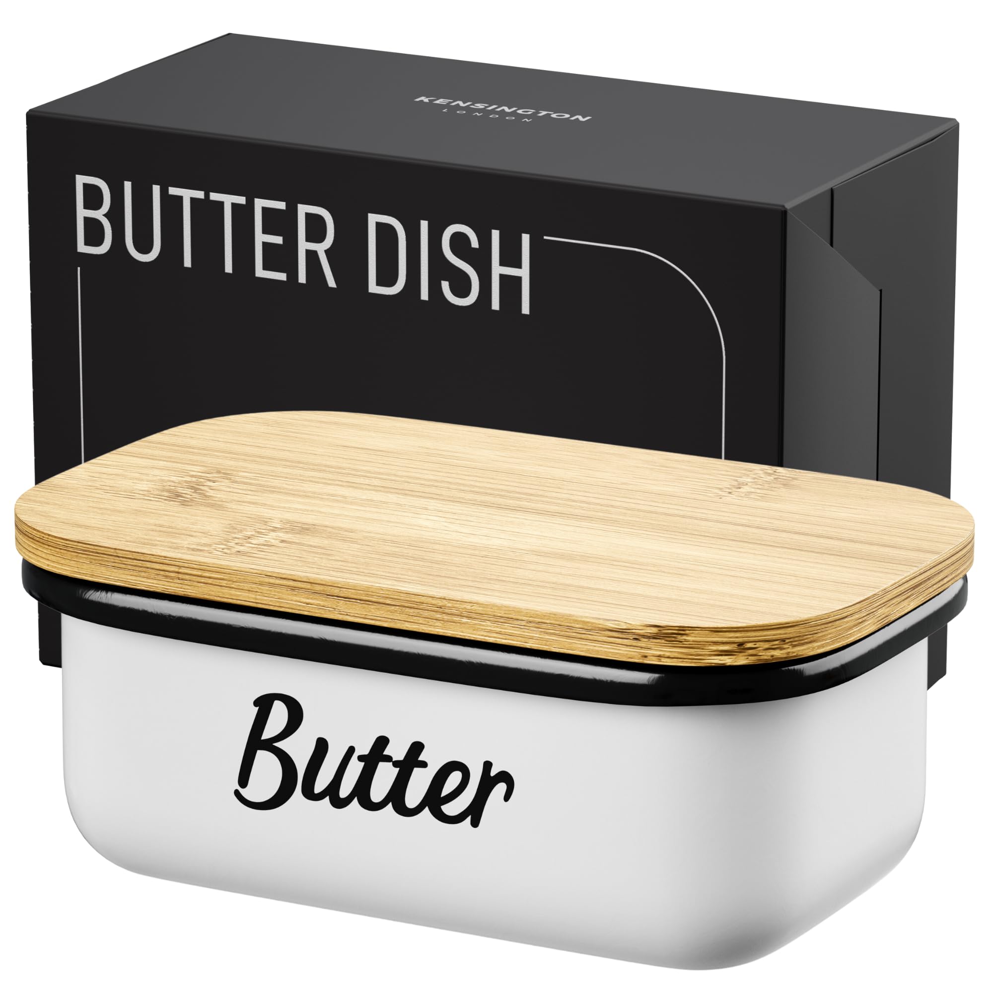 White Butter Dish with Lid for Countertop & Refrigerator - Unbreakable Metal Butter Keeper, Large Butter Container for Fridge, Butter Holder, Butter Tray, Butter Storage for Counter, Mantequillera