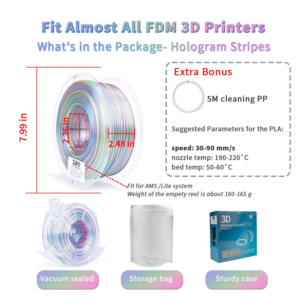 ZIRO Fast Color Change PLA, 1.75mm Color Gradient Filament, Glossy Rainbow PLA Filaments, Fit Most 3D Printer Pen, Shiny Surface 1KG/2.2lbs Spool, Aqua Sky (Silk)