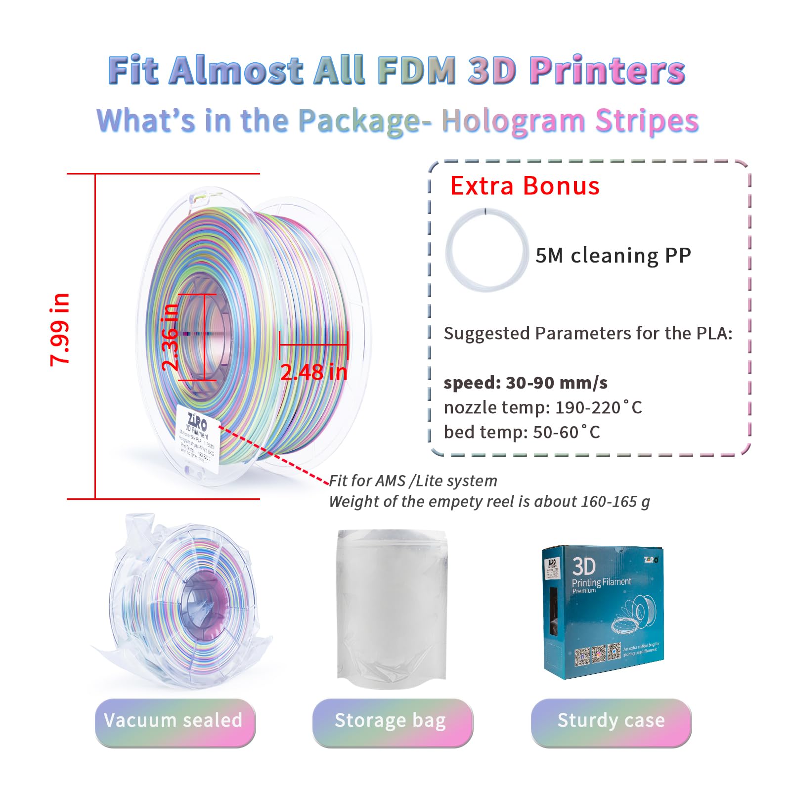 ZIRO Fast Color Change PLA, 1.75mm Color Gradient Filament, Glossy Rainbow PLA Filaments, Fit Most 3D Printer Pen, Shiny Surface 1KG/2.2lbs Spool, Aqua Sky (Silk)