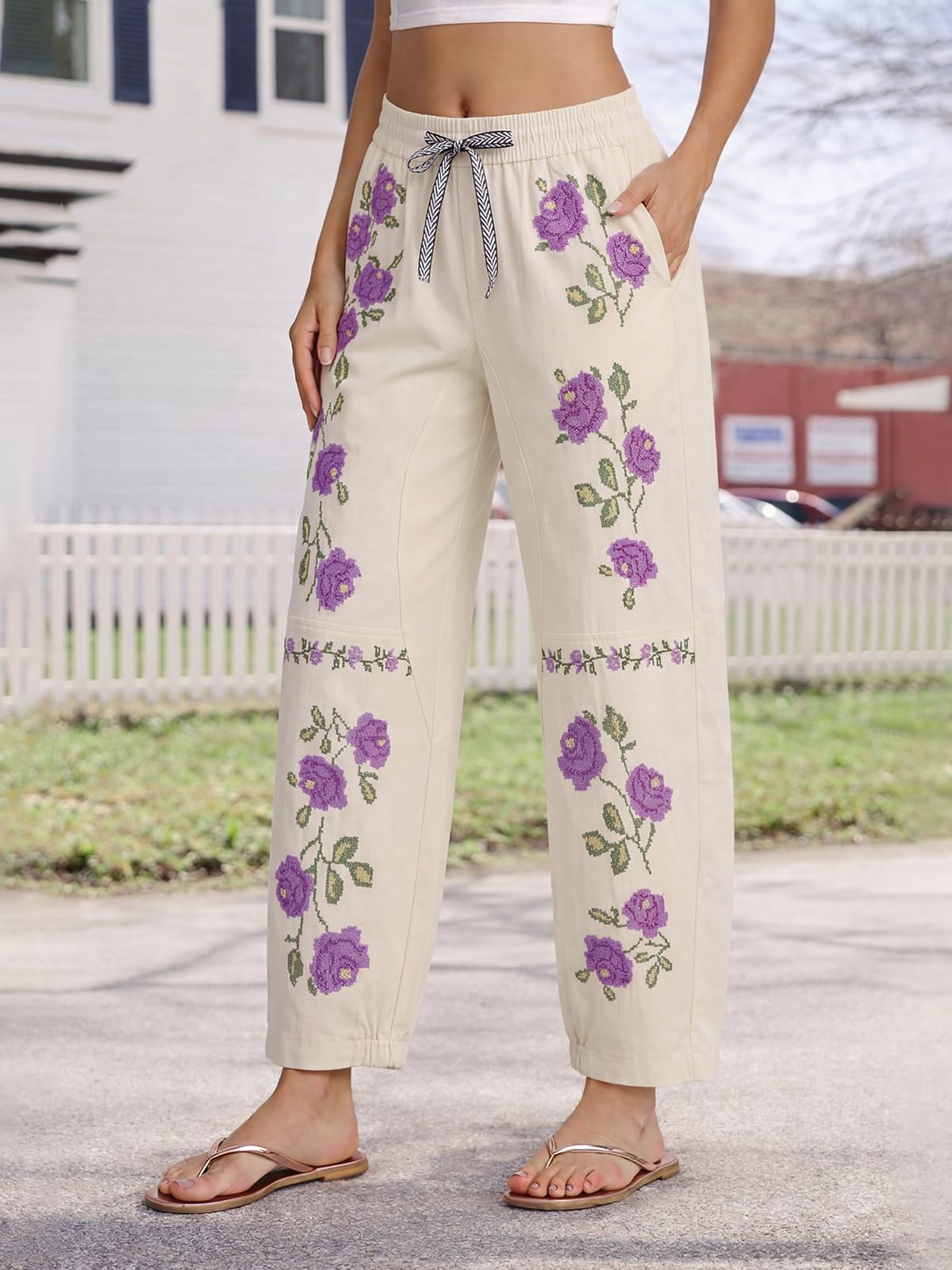 Kedera Mid Rise Barrel Jeans for Women Embroidered Wide Leg Denim Pants Boyfriend Baggy Jeans with Pockets