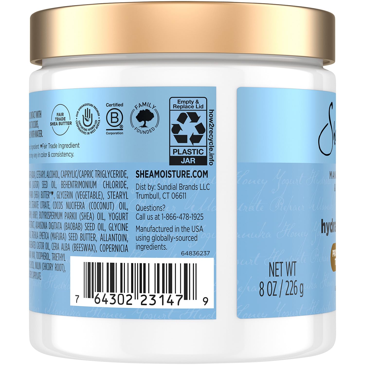Shea Moisture Hair Mask - Manuka Honey & Yogurt, Hydrate + Repair Protein Power Treatment, Hair Treatment for Dry, Damaged Hair Care with Organic Shea Butter & Castor Oil for Hair, 8 Oz