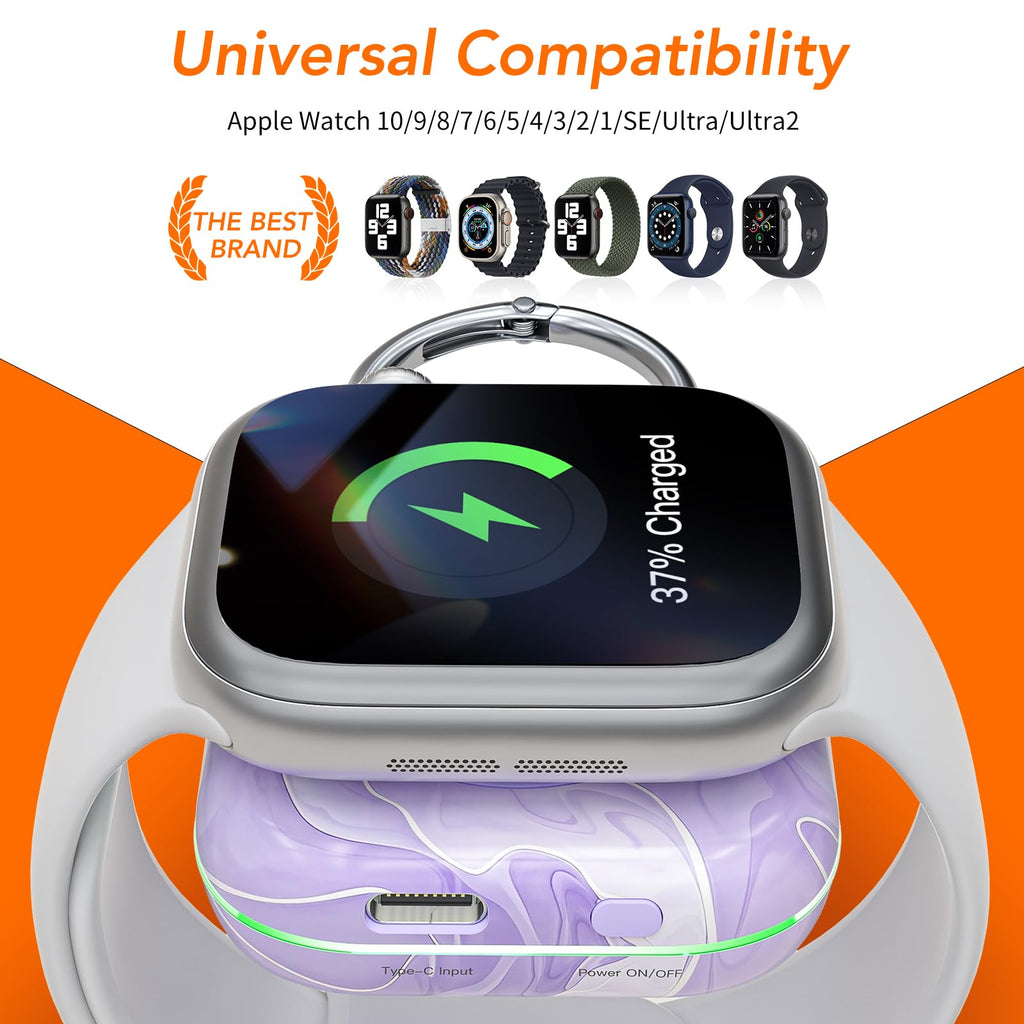 HUOTO Portable Charger for Apple Watch,Wireless Magnetic iWatch Charger 1200mAh Power Bank Travel Keychain Accessories Smart Chargers for Apple Watch Series 11/10/9/8/7/6/SE/5/4/3/2/1/UItra/UItra 2