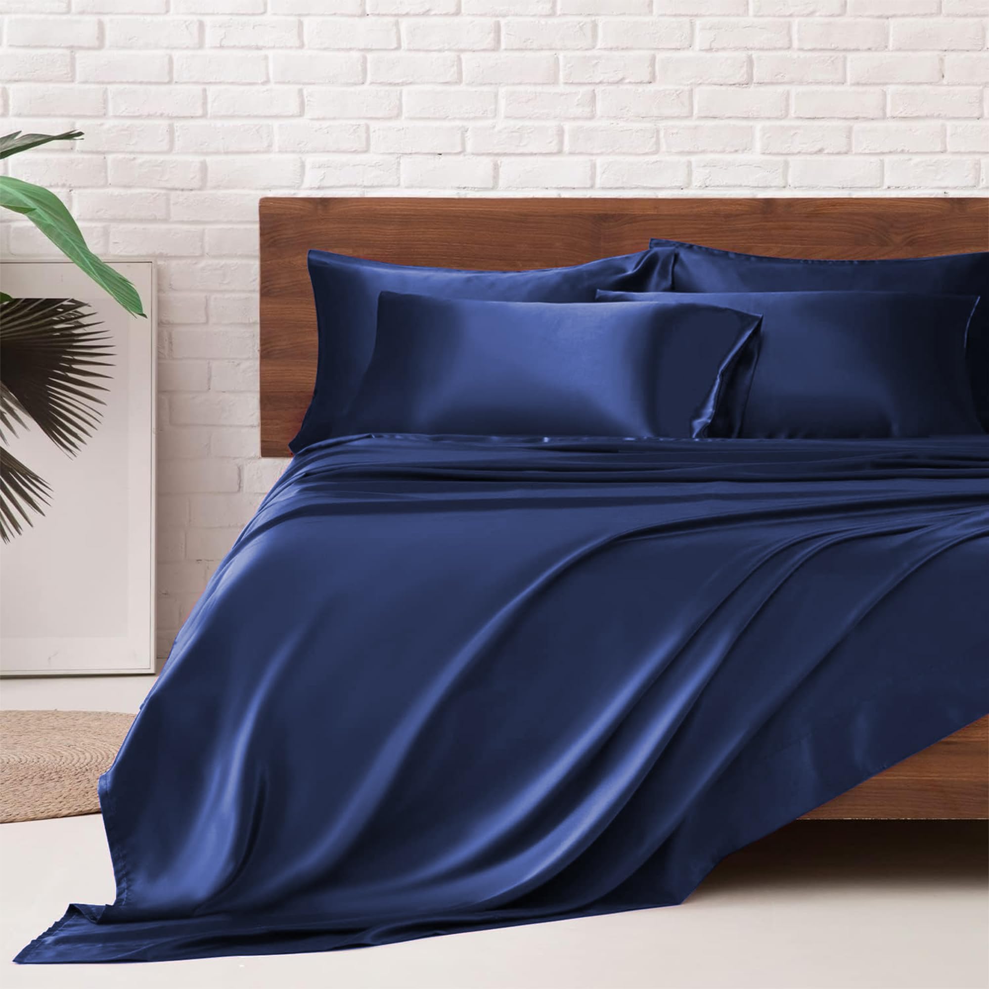 MR&HM Satin Sheets with Elastic Corner Straps, Twin Size 3-Piece Silky Bedding Set, Deep Pocket 15 Inches, Good for Hair & Skin (Twin, Black)
