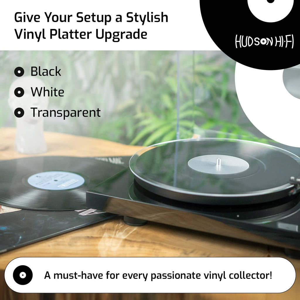 Hudson Hi-Fi Acrylic Turntable Mat – 11.75” Anti-Static Turntable Slipmat with Label Recess – 1/8” Thick Acrylic Platter Mat for Vinyl LP Record Players – Black