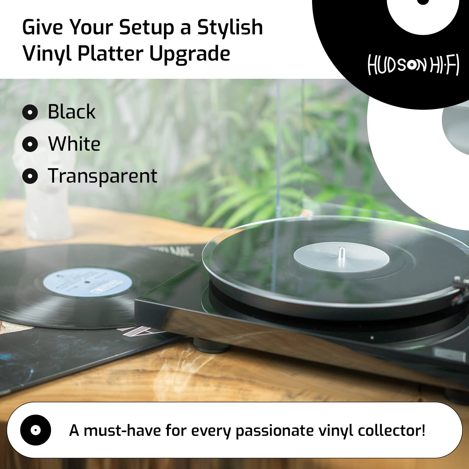 Hudson Hi-Fi Acrylic Turntable Mat – 11.75” Anti-Static Turntable Slipmat with Label Recess – 1/8” Thick Acrylic Platter Mat for Vinyl LP Record Players – Black