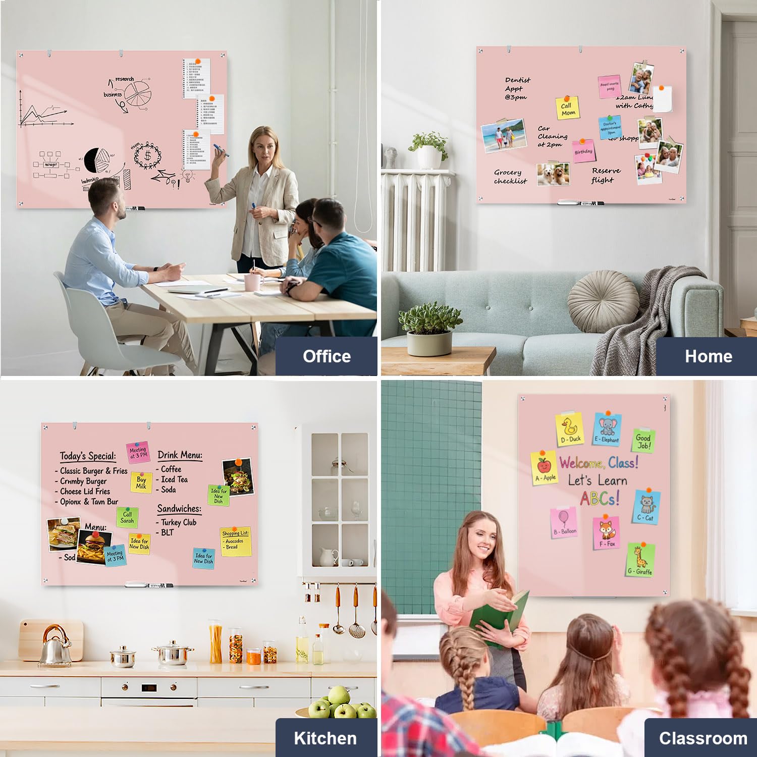 Dry Erase Board Black Magnetic Glass Whiteboard, TANKEE Modern Large Frameless Tempered Glass White Board for Wall, Office, School, Home, 36” x 24”, 3' x 2' White Board
