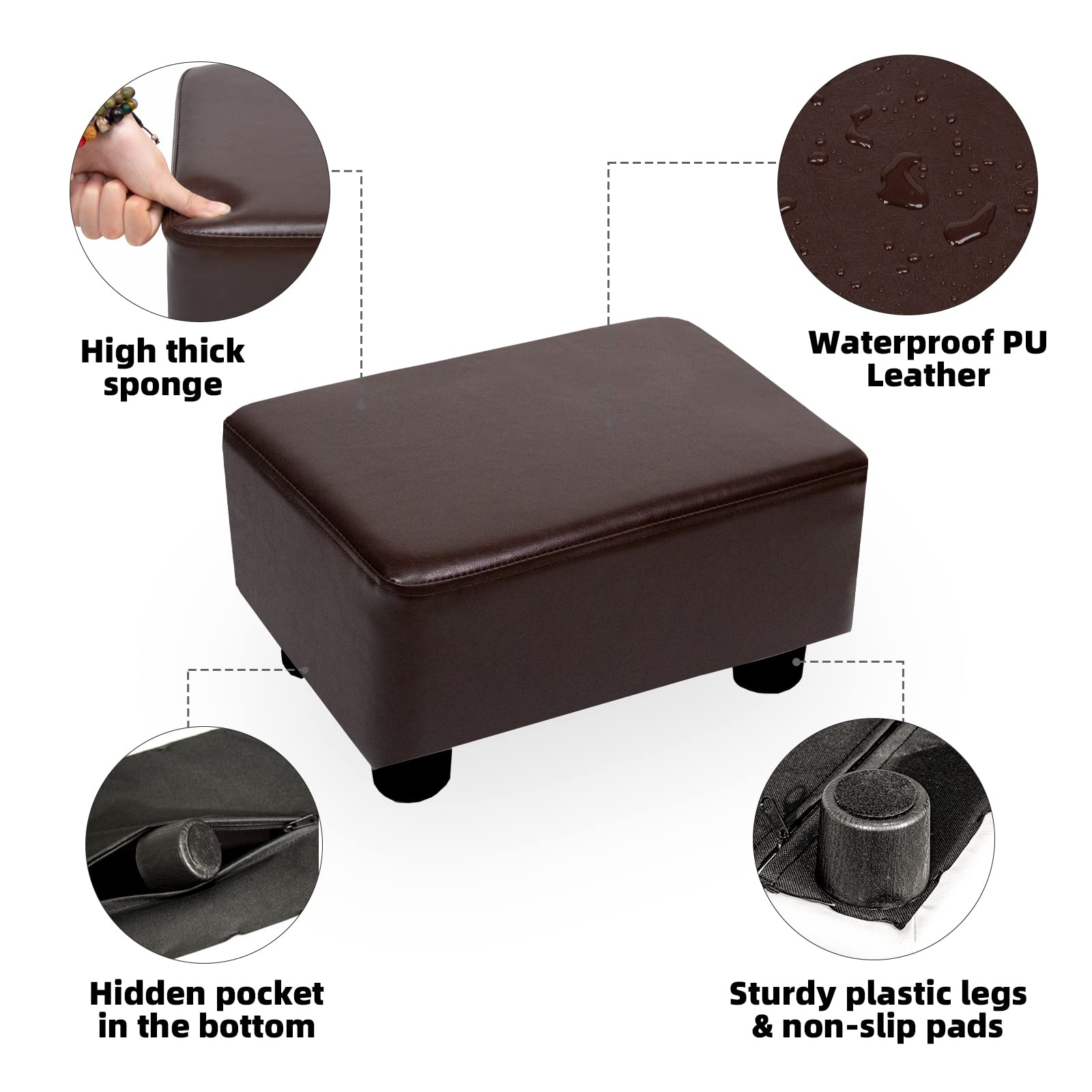 CAROLMADE Small Foot Stool Ottoman Footstool with Legs Under Desk Footrest for Living Room Bedroom and Office, Black