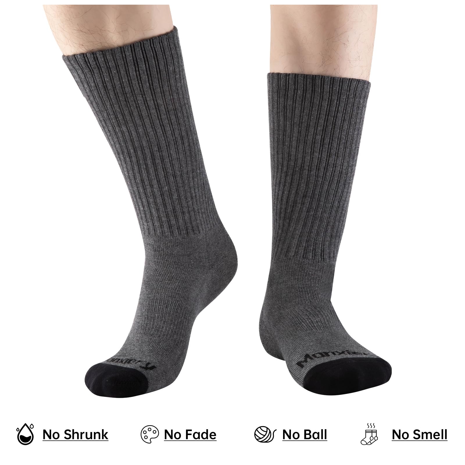 Monxiery Mens Cotton Moisture Wicking Cushioned Crew Socks, Athletic Performance Work socks