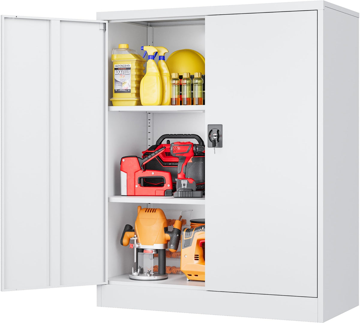 SISESOL Wide & Deep Metal Storage Cabinet with Wheels,Tall Rolling Garage Storage Cabinet with Lock,Black Metal Cabinets with Pegboards and Shelves,Tool Locker for Garage,Home,Office,43''Wx 20''Dx71"H