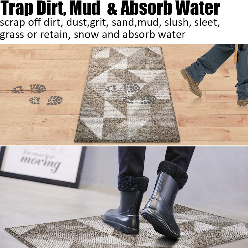 Indoor Doormat 24"x 36", Absorbent Front Back Door Mat Floor Mats, Rubber Backing Non Slip Door Mats Inside Mud Dirt Trapper Entrance Door Rug Carpet, Machine Washable Low Profile-Brown Time Cloister