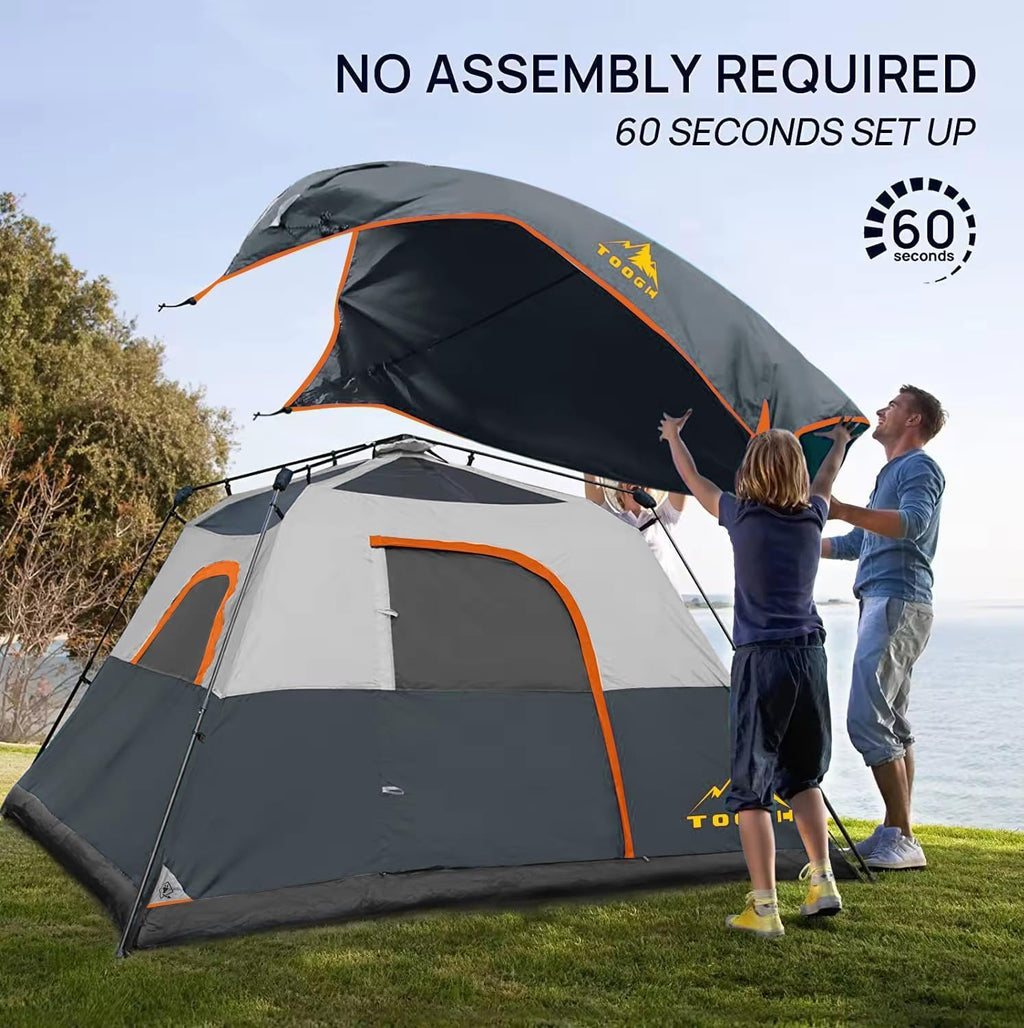 3/4 Person Camping Tent with 1 Door, 4 Windows, and Upgraded Ventilation– Instant Setup, Waterproof, 8'x 8'x 67''Oxford Fabric Floor Pop Up in 60 Seconds Includes Rainfly and Backpack