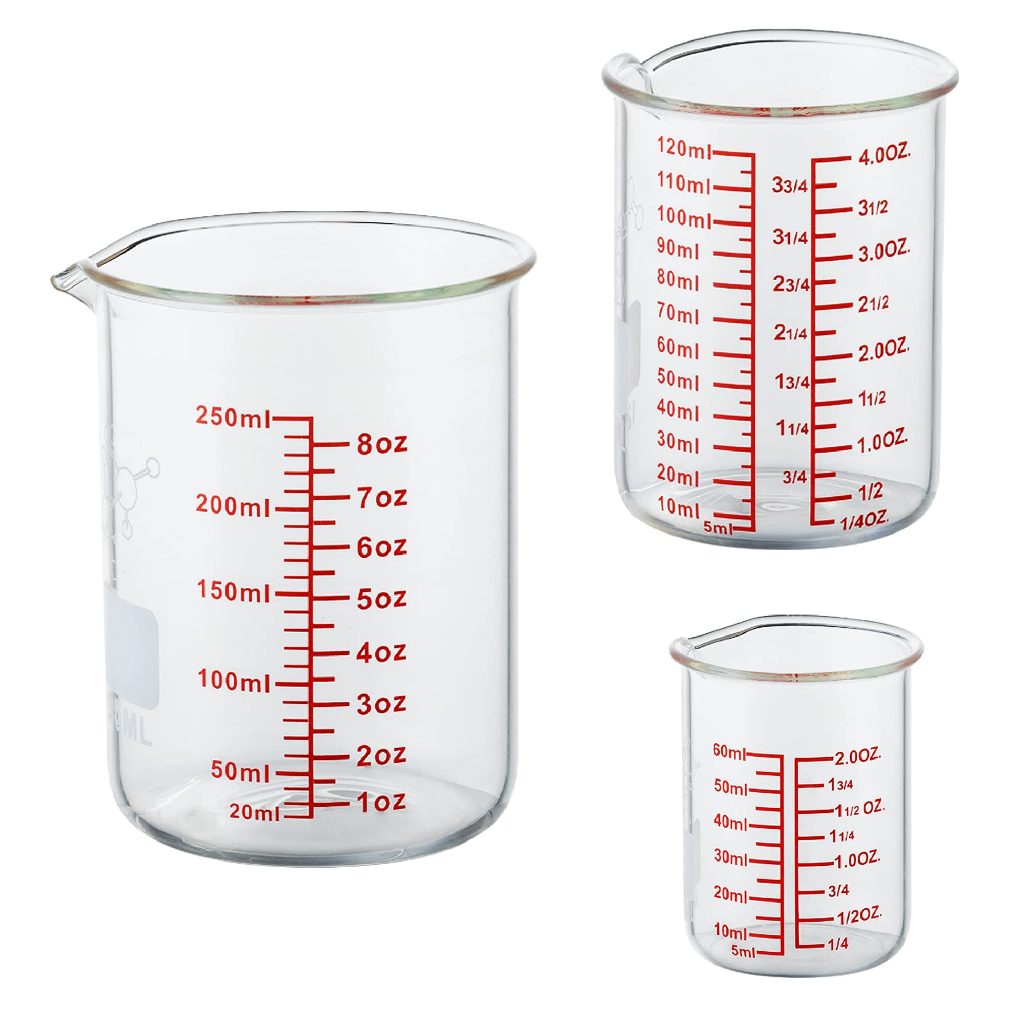 High Borosilicate Glass Measuring Cup-V-Shaped Spout，Glass Measuring Beaker for Kitchen or Restaurant, Easy to Read, 30 ML (1 Oz)-Pack of 2