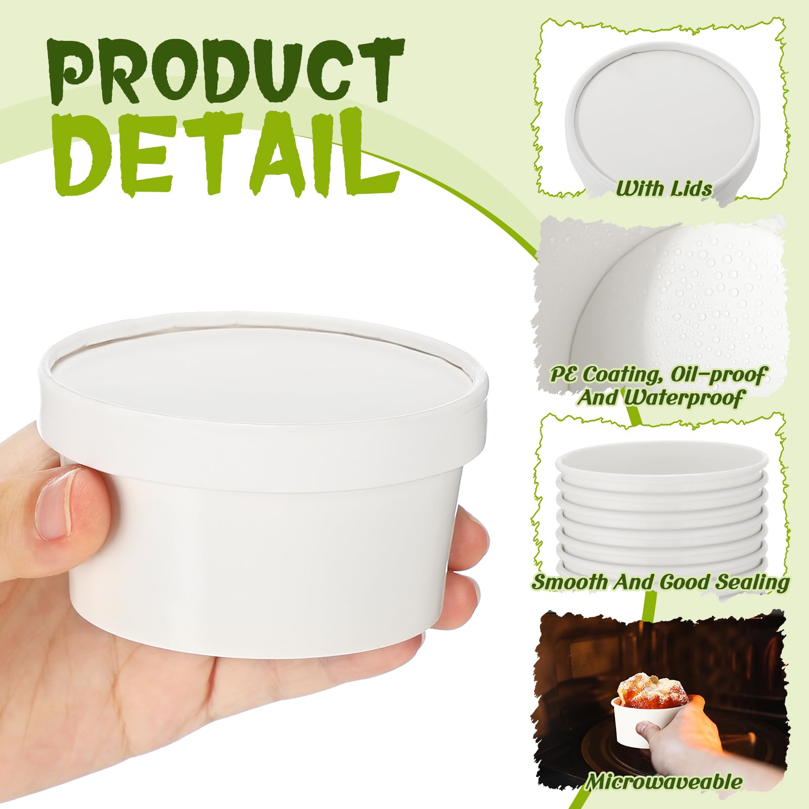 Fulmoon 100 Pack Paper Soup Containers with Lids Disposable Paper Food Containers with Vented Lid Kraft Ice Cream Cake Dessert Cups Soup Bowl for Party Hot Food Fruit Microwave(4 oz,Brown)