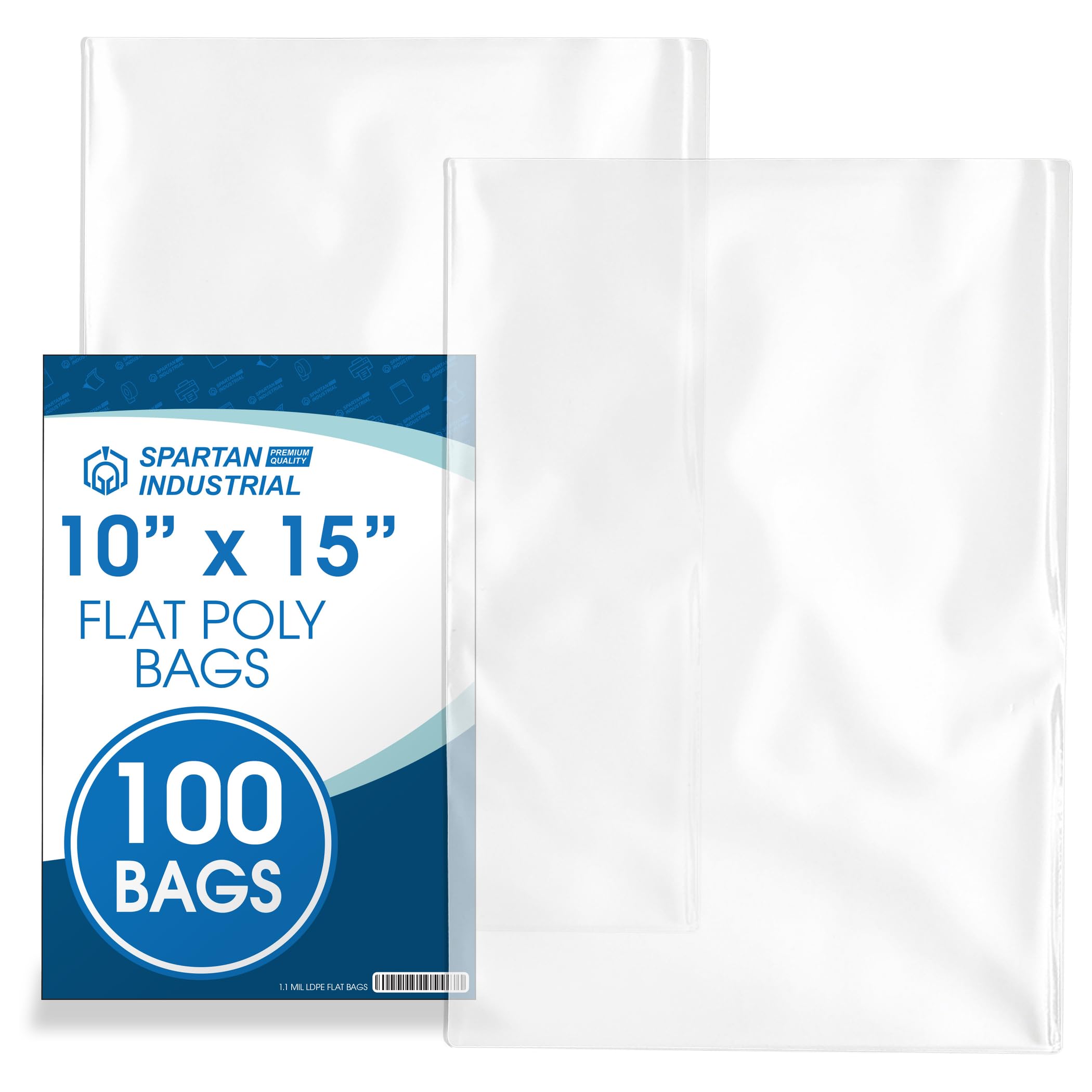 10" X 13" Open-End Flat Clear Poly Bags (100 Count) - 1.1 Mil Clear Plastic Bags for Packaging and Storage - No Adhesive Strip - Spartan Industrial