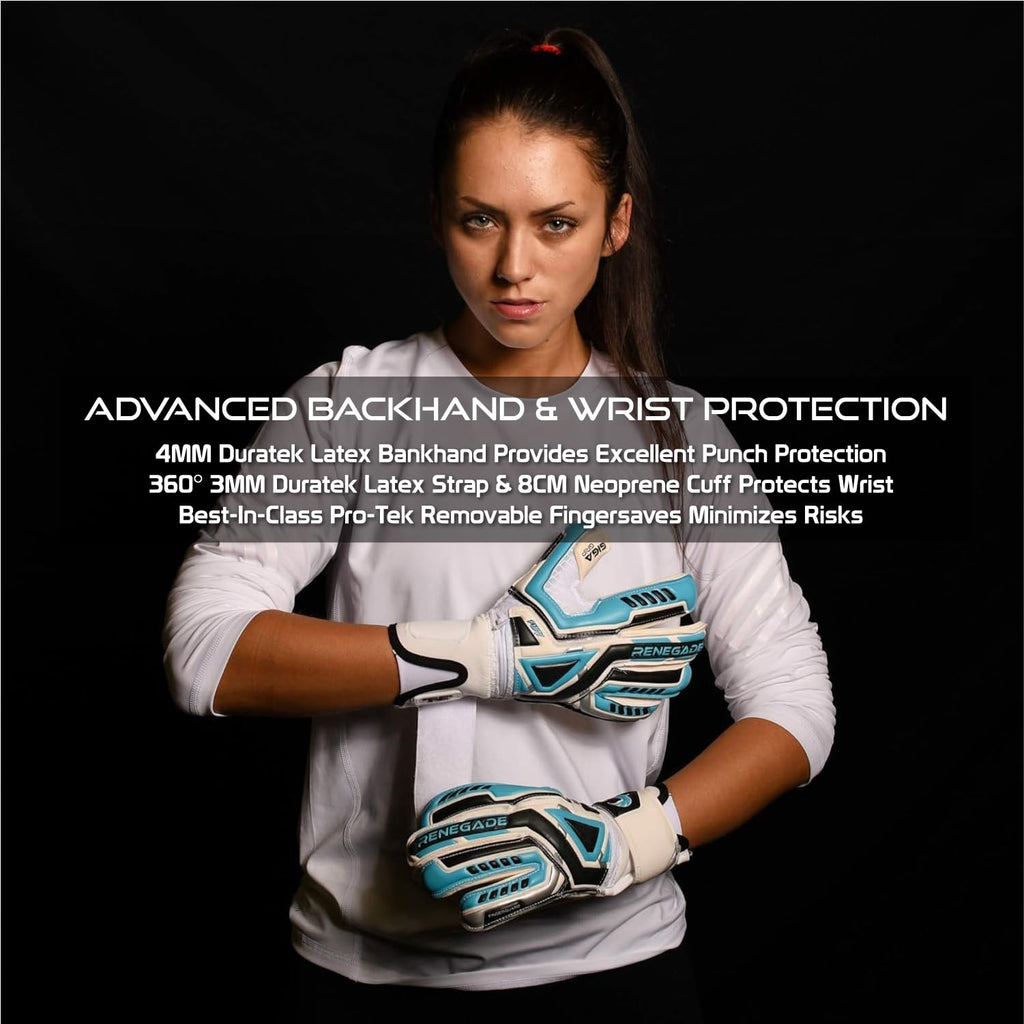 Renegade GK Fury Goalie Gloves with Microbe-Guard - Adult, Youth, Kids (Sizes 6-11) Pro-Tek Fingersaves & 4+3MM Giga Grip | High Performance Pro-Level Goalkeeper Glove | Based in USA